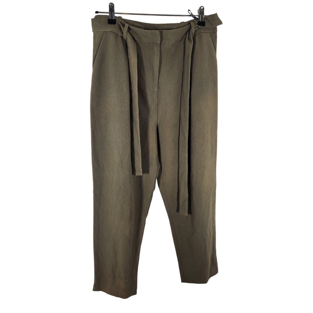 TOPSHOP Womens Army Green Cropped Belted Trouser Pants with Pockets Size 8